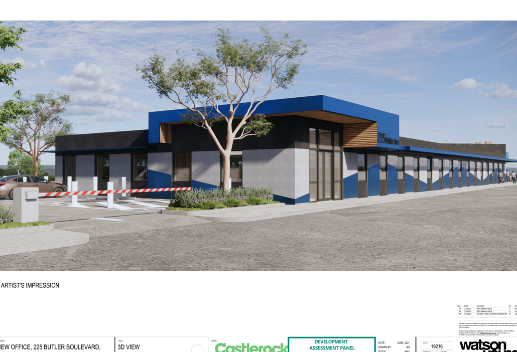 A building with a blue roof

Description automatically generated